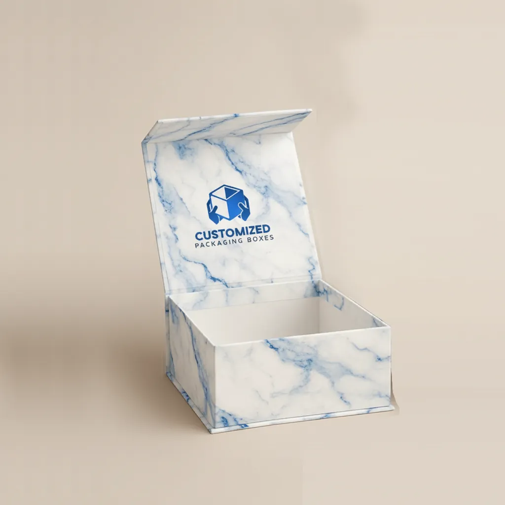 A belt box features a minimalist design with a logo, displaying sleek product packaging for belts.
