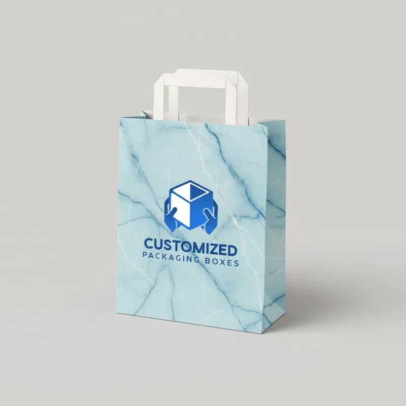 A branded gift bag with handles and a logo or design, showcasing retail or promotional packaging.
