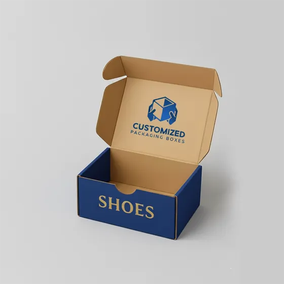 A brown cardboard shoe box with a simple design, suggesting a standard packaging for footwear.