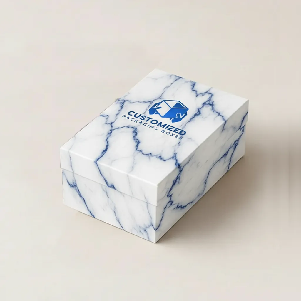 A swimwear packaging box displays a simple design in neutral tones, suggesting a minimalist or eco-friendly aesthetic.