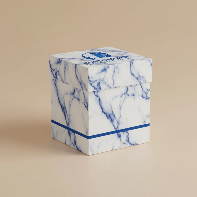 A tie box features a textured surface and a minimalist design, likely for retail packaging.
