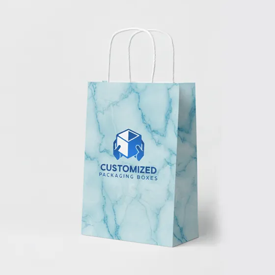 A bakery bag with a handle, showcasing a clean, simple design perfect for packaging baked goods or produce.
