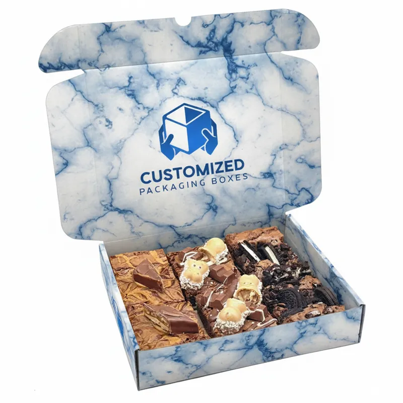A Packaging Box Style for brownies, displaying the brand name and product details for marketing and sales purposes.
