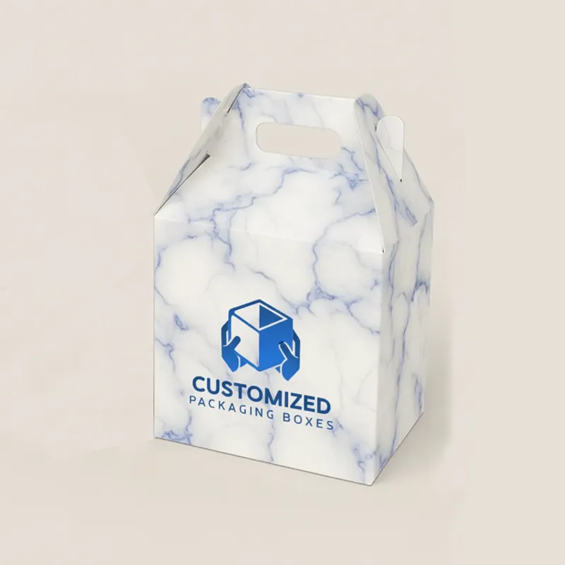 A simple white cake box with an open top and folded flaps, ready for carrying a delicious treat.
