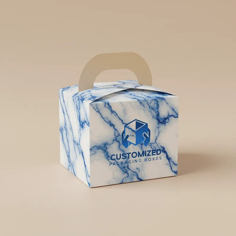 A white pastry box with a clear window showing a glimpse of the treats inside.
