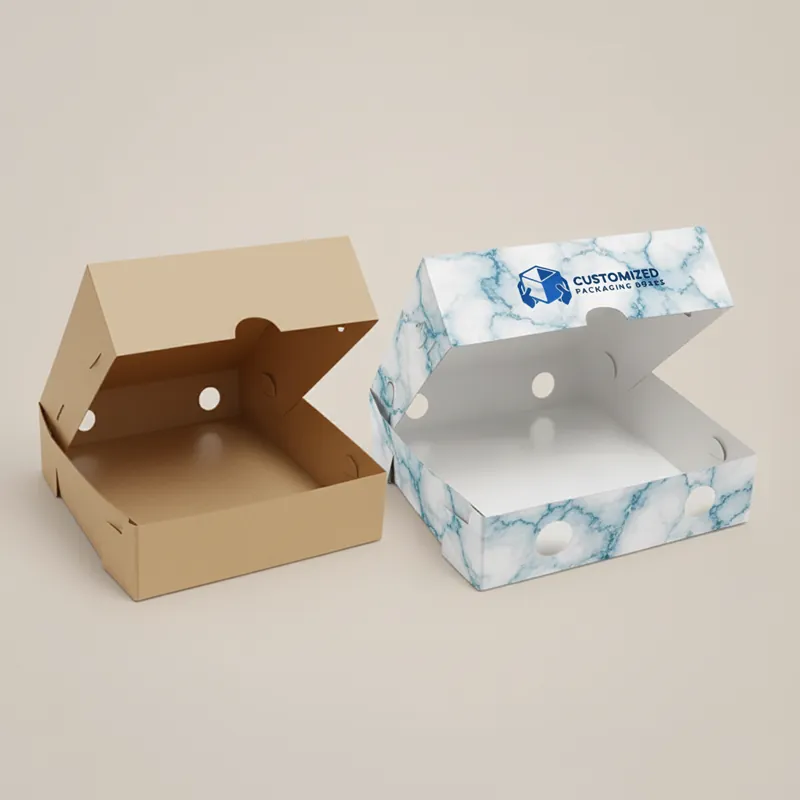 Waffle box packaging with a clean design, showcasing a stack of golden waffles.
