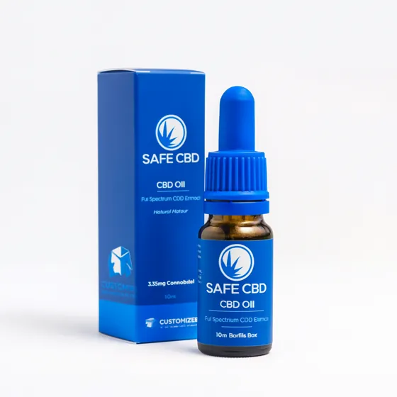 Custom 10ml CBD oil packaging box and dropper bottle in blue design by Customized Packaging Boxes-