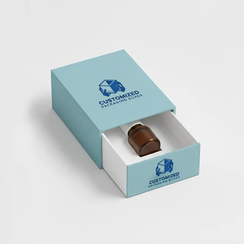 Box for a 60ml bottle with product branding and a simple, clean design; packaging style 4.
