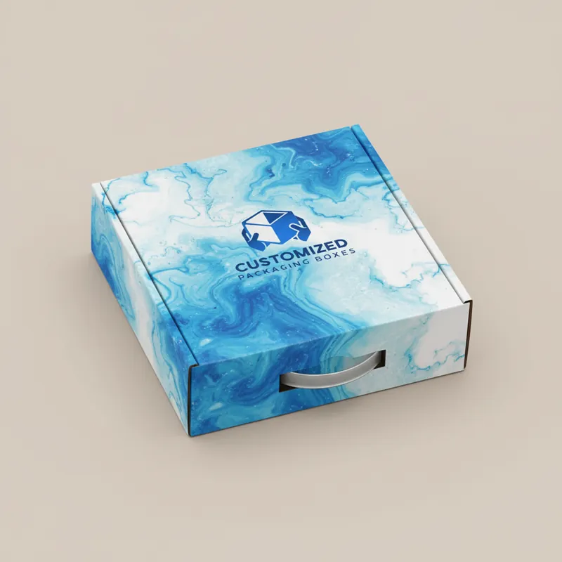 A kraft-colored corrugated mailer box, style 4, is displayed, suggesting sustainable and protective packaging.
