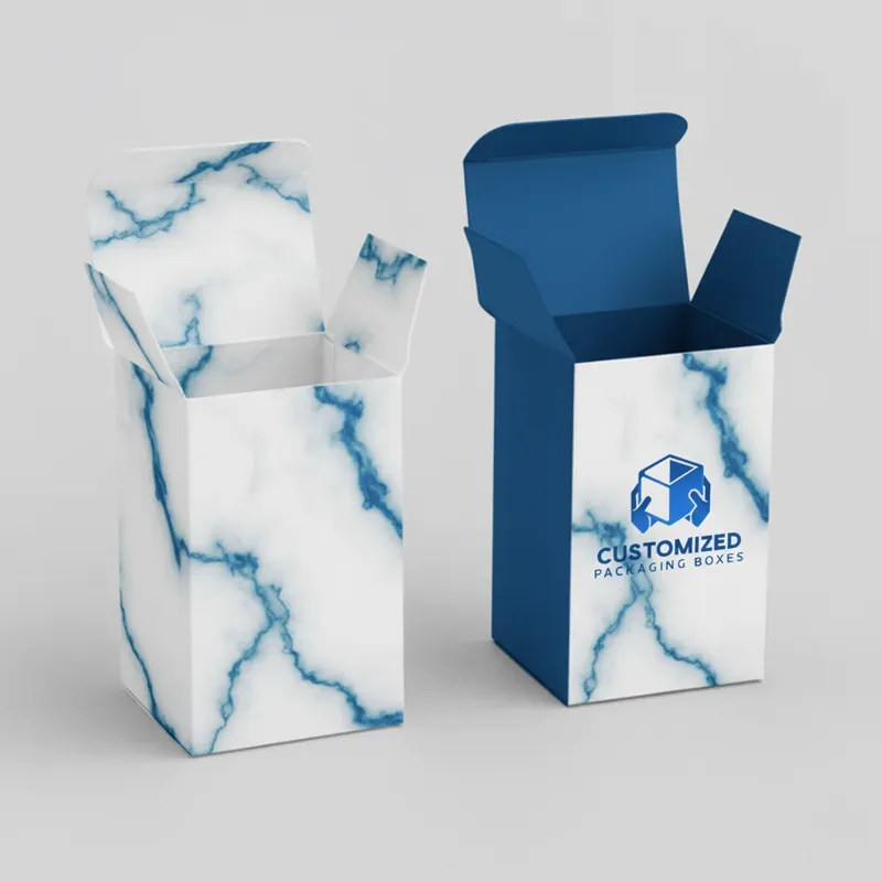 A close-up of a lip balm box with blue, green and orange circular shapes against a white background.