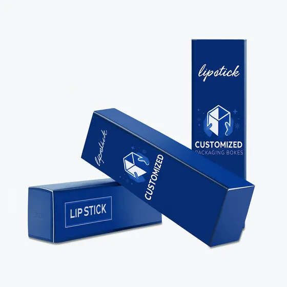 A lipstick box features minimalist, modern packaging with clean lines, and a focus on shape.
