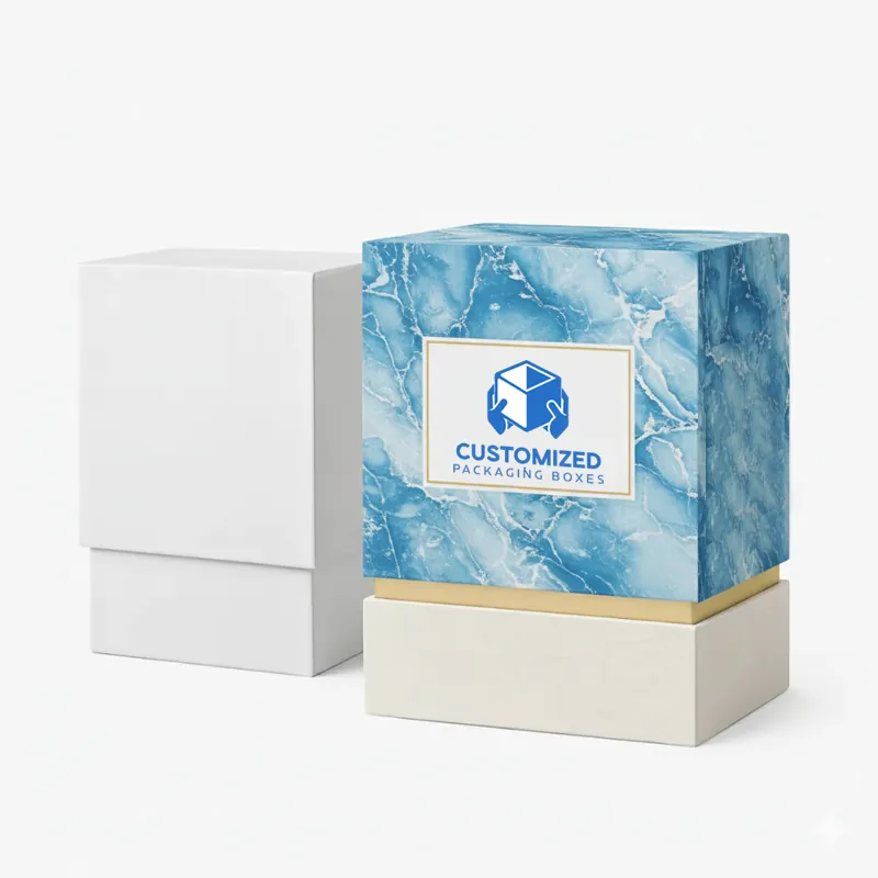 A perfume packaging box with a geometric pattern and a sleek, modern design.
