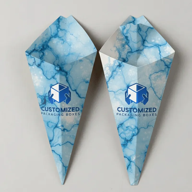 A kraft paper chip cone packaging box set in a simple style for holding French fries or a similar snack food.