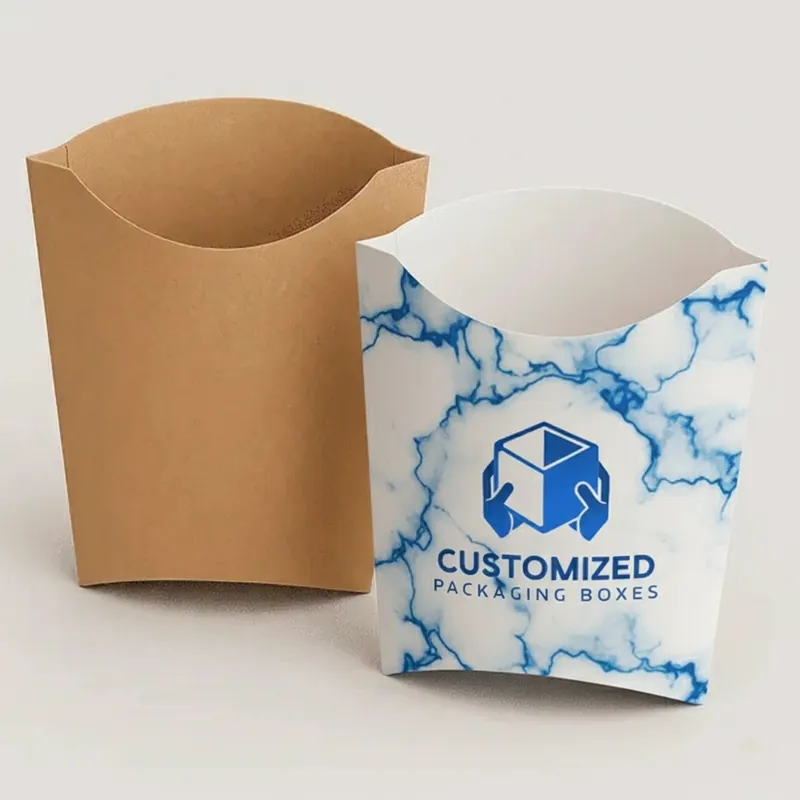A paper chip cone packaging box with a playful, geometric design, suggestive of fresh produce and a healthy snack.
