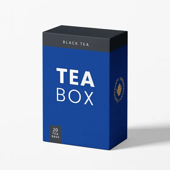 A decorative tea box with a hinged lid, featuring intricate patterns and a vintage aesthetic.
