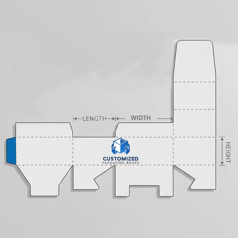 Auto bottom box with a display lid; a folded, unprinted corrugated cardboard template.
