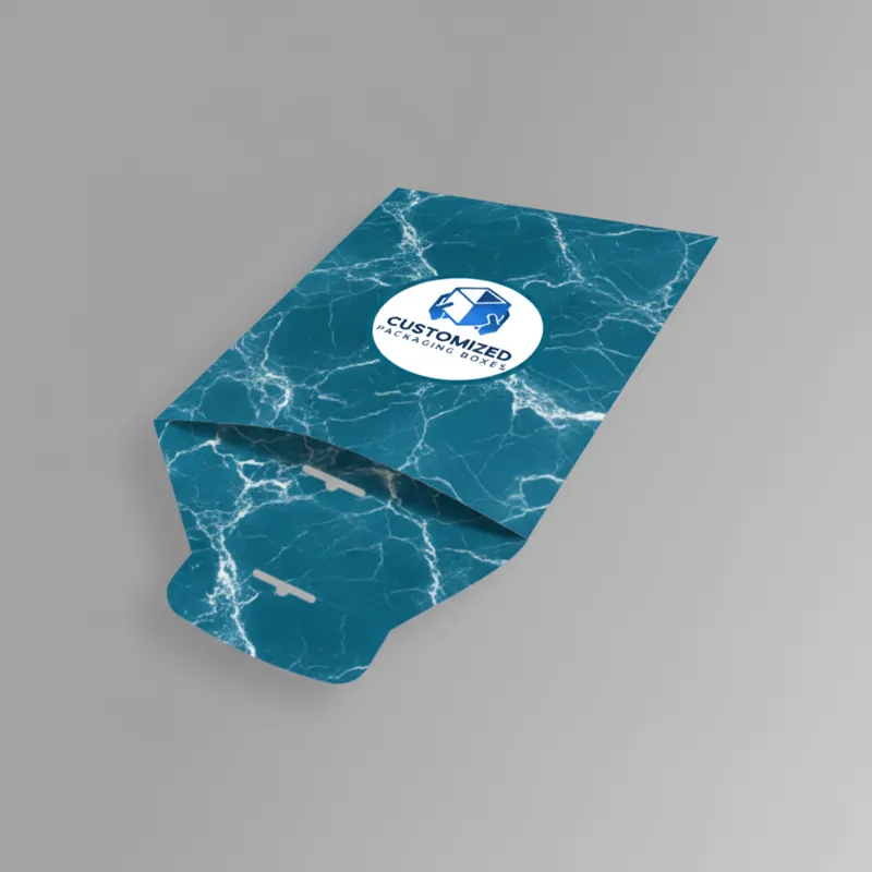 A blank, white, square folder-style packaging box.