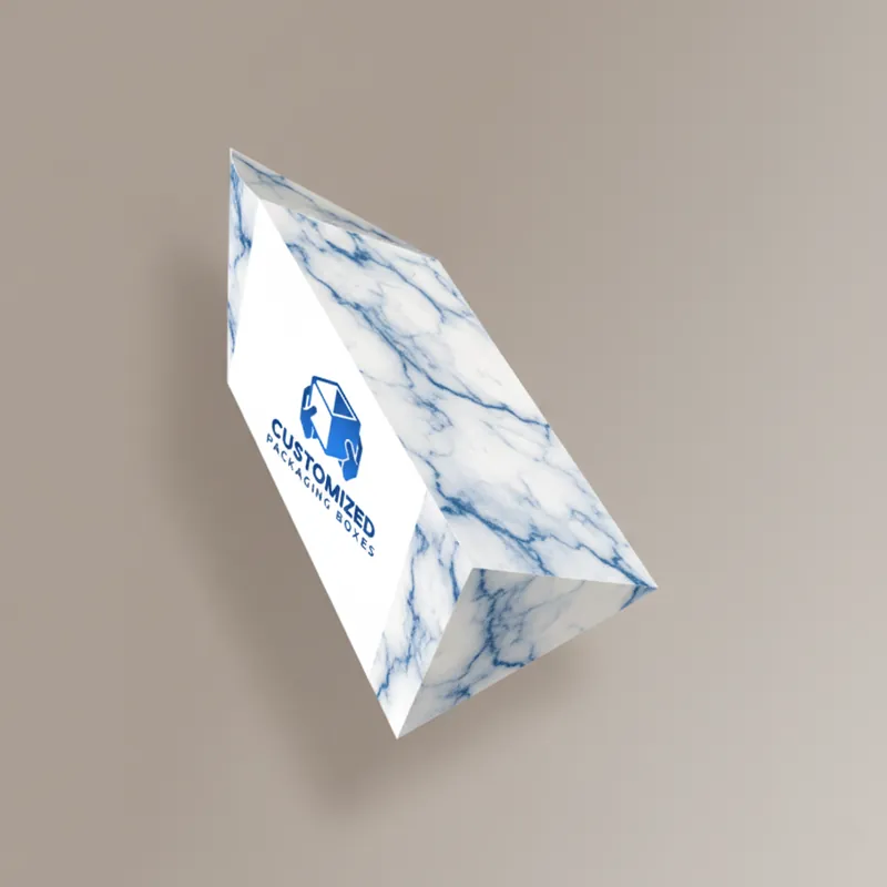 White hexagonal prism packaging box with six rectangular faces.