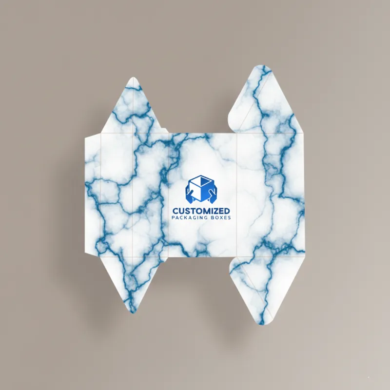 A light brown, unassembled prism-shaped packaging box with distinct fold lines.