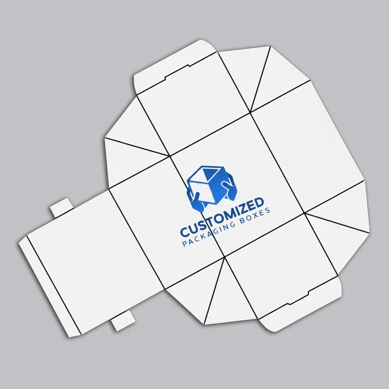 A packaging box template showing a tuck with a bellow dust flap lock, for product display, with a white background.
