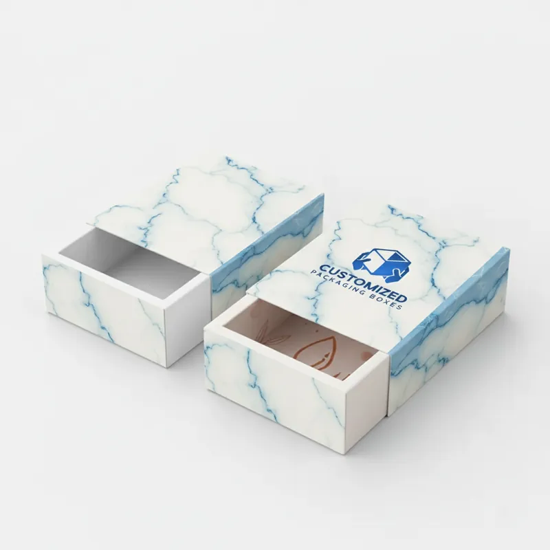 A serum box features minimalist product details and a clean design, conveying a sense of luxury and scientific precision.
