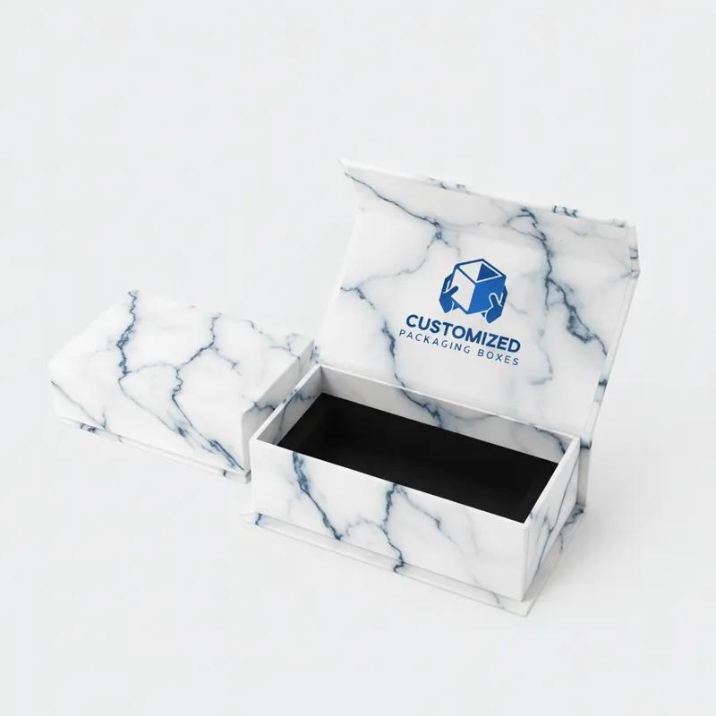 A serum box with an elegant design; likely for packaging skincare products.
