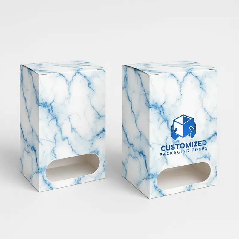 A blue surgical mask box with text and graphics, likely containing masks for protection.